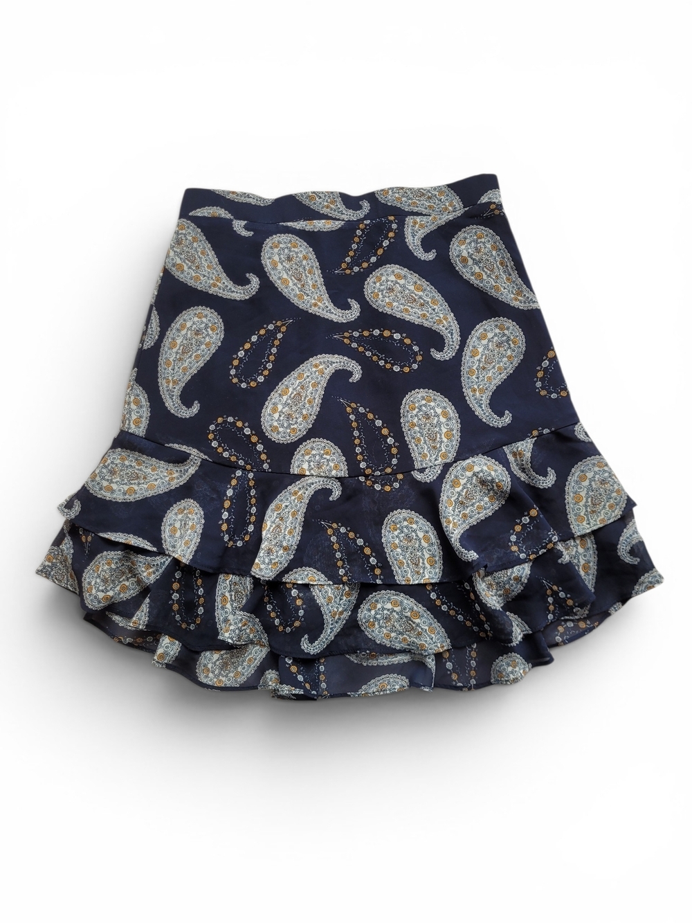 Sheer Ruffle Tiered Paisley Miniskirt Navy Boho Whimsigoth SP